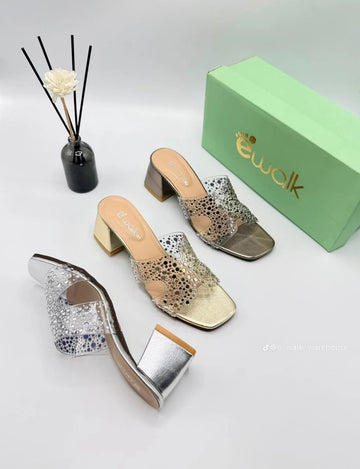 Luxury Crystal Mesh Block Heel Sandals for Women