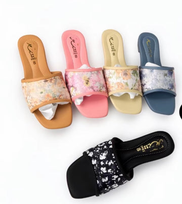 Floral Print Flat Slide Sandals for Women