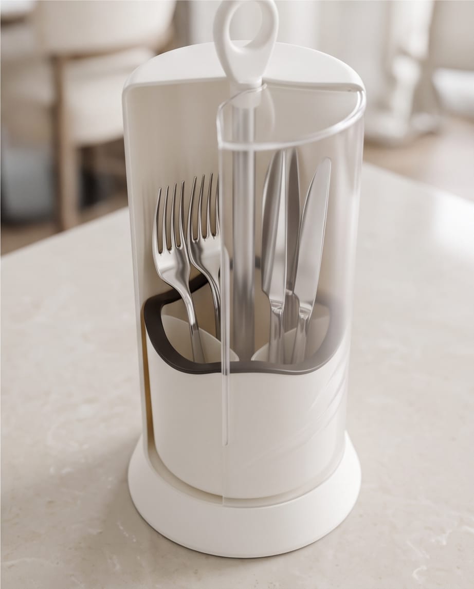 360° Rotating Cutlery Storage Box with Dustproof Cover