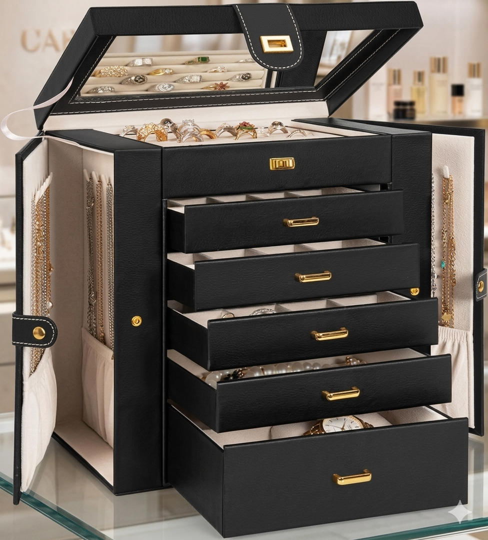 Luxury Large Capacity Multi-Layer Jewelry Organizer Cabinet Case