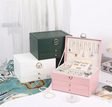 Luxury 3-Layer Leather Jewelry Organizer Box with Secure Lock