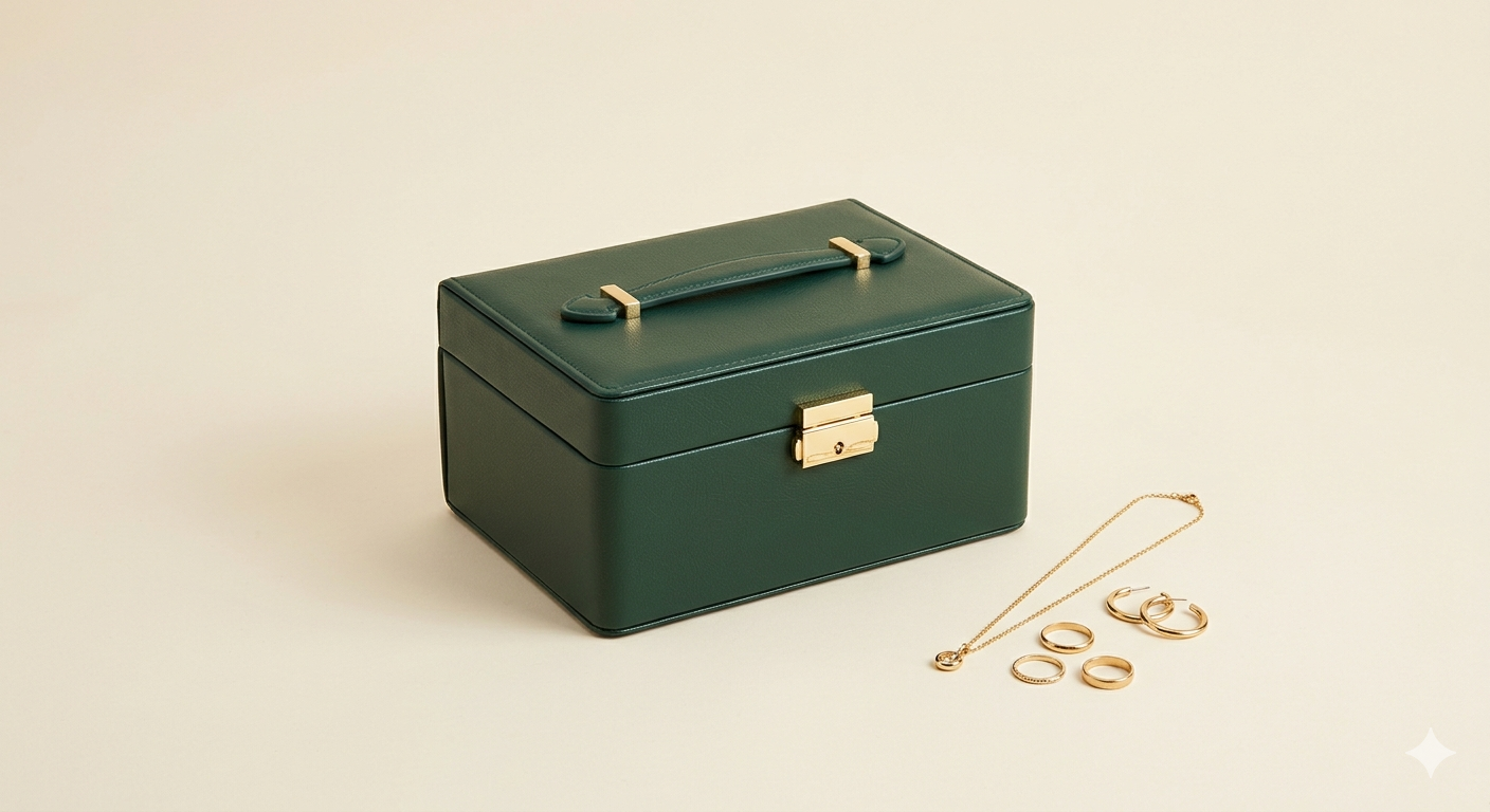Luxury Teal Quilted Leather Jewelry Box Organizer with Removable Tray, Velvet Lining, and Lock – Premium Watch, Ring, and Necklace Storage Case for Women