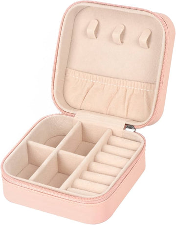 Square Mini Travel Jewelry Box with Built-in Mirror & Multi-Compartments – Elegant Jewelry Organizer Case